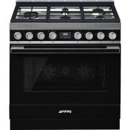 Smeg Portofino CPF36UGMBL 36''x 25'', 4.5 cu. ft. Oven Freestanding Pro-Style Dual Fuel Range, Black