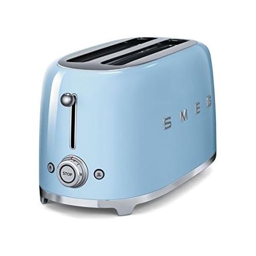 스메그 [아마존베스트]Smeg TSF02PBUS 50s Retro Style Aesthetic 4 Slice Toaster, Pastel Blue