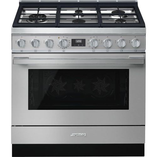 스메그 Smeg Portofino CPF36UGMX 36x 25, 4.5 cu. ft. Oven Freestanding Pro-Style Dual Fuel Range, Stainless Steel