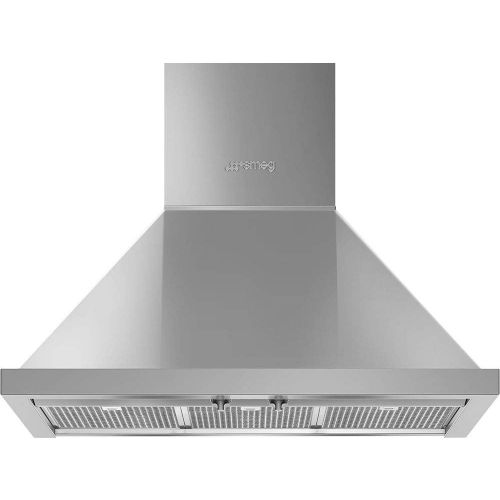 스메그 Smeg Portofino Series 30-Inch Wall Mount Ducted Chimney Hood with 600 CFM, Recirculating Option & LED Lights (Orange)