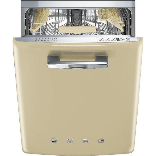 스메그 Smeg 24 50s Retro Style Fully Integrated Dishwasher with 13 Place Settings Full Size Tub 10 Wash Cycles, Cream
