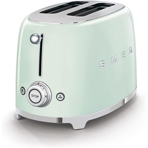 스메그 Smeg TSF01PGUS 50s Retro Style Aesthetic 2 Slice Toaster, Pastel Green