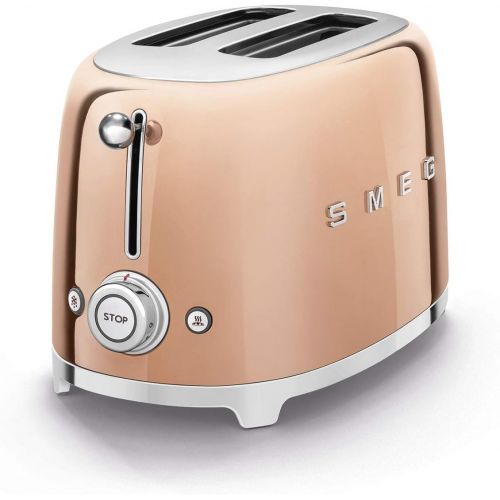 스메그 Smeg TSF01RGUS Limited Edition 50s Retro Style Aesthetic 2 Slice Toaster Rose Gold, Copper