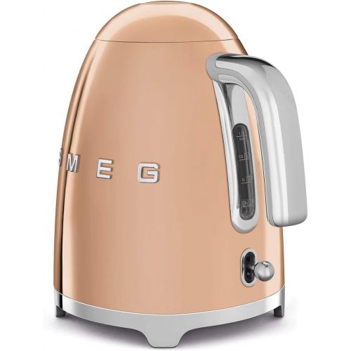 스메그 Smeg KLF03RGUS 50s Retro Style Aesthetic Electric Kettle with Embossed Logo, Rose Gold