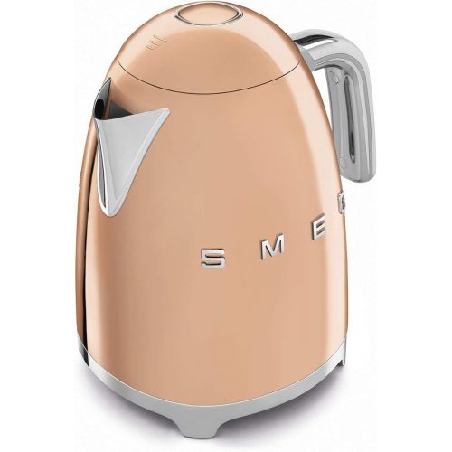 스메그 Smeg KLF03RGUS 50s Retro Style Aesthetic Electric Kettle with Embossed Logo, Rose Gold