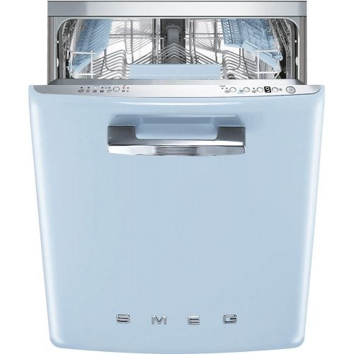 스메그 Smeg 24 50s Retro Style Fully Integrated Dishwasher with 13 Place Settings Full Size Tub 10 Wash Cycles, Pastel Blue