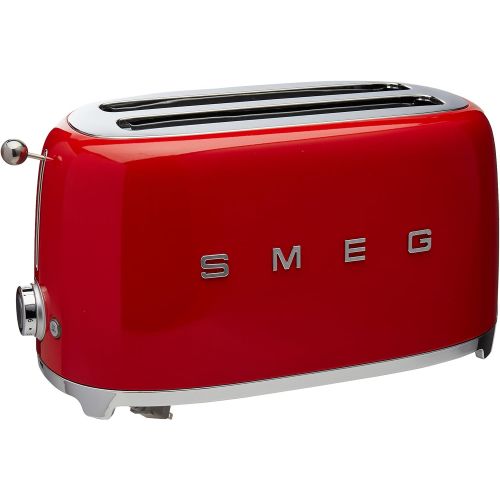 스메그 Smeg TSF02RDUS 50s Retro Style Aesthetic 4 Slice Toaster, Red