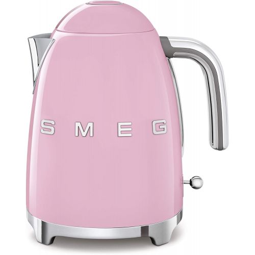 스메그 Smeg KLF03PKUS 50s Retro Style Aesthetic Electric Kettle with Embossed Logo, Pink
