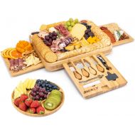 [아마존베스트]Smirly Cheese Board and Knife Set: 16 x 13 x 2 Inch Wood Charcuterie Platter for Wine, Cheese, Meat