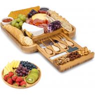 [아마존베스트]Smirly Cheese Board and Knife Set: 13 x 13 x 2 Inch Wood Charcuterie Platter for Wine, Cheese, Meat