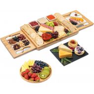 [아마존베스트]Smirly Cheese Board and Knife Set - Charcuterie Board/Organic Bamboo Cheese Platter with Accessories Drawer, 4PC Cheese Knife Set and 3x Sauce Dish Dip Bowls. Wedding Gifts, Housew