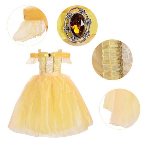  SMITH SURSEE Princess Belle Off Shoulder Layered Costume Dress up for Little Girl