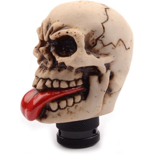  SMKJ Universal Skull Shift Knob with Red Tongue Automatic Manual Gear Shifter car knob fit for Most Transmission Vehicles (Bone Color)