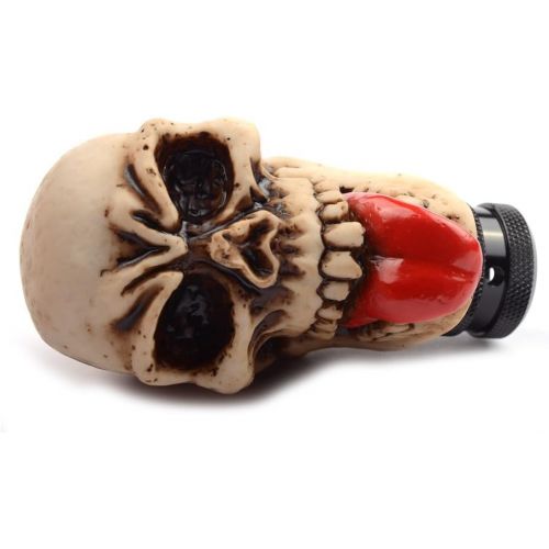  SMKJ Universal Skull Shift Knob with Red Tongue Automatic Manual Gear Shifter car knob fit for Most Transmission Vehicles (Bone Color)