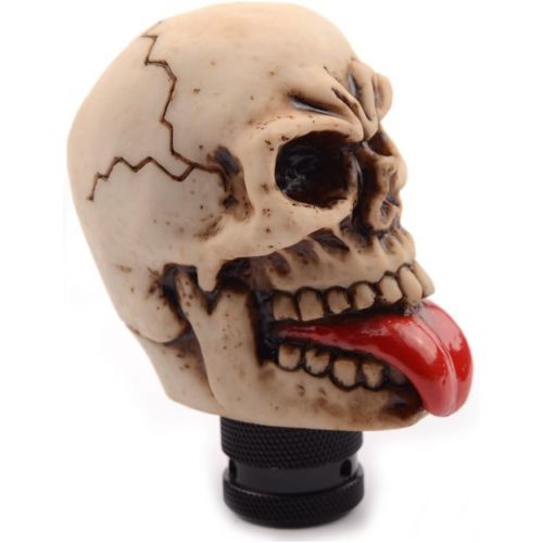  SMKJ Universal Skull Shift Knob with Red Tongue Automatic Manual Gear Shifter car knob fit for Most Transmission Vehicles (Bone Color)