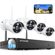 [5MP HD,Audio] SMONET WiFi Security Camera System,3TB Hard Drive,8CH Home Surveillance DVR Kits,4 Packs Outdoor Indoor IP Cameras Set,IP66 Waterproof,Free Phone APP,Night Vision,24/7 Video Recording