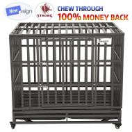 SMONTER Heavy Duty Dog Crate Strong Metal Pet Kennel Playpen with Two Prevent Escape Lock, Large Dogs Cage with Wheels …