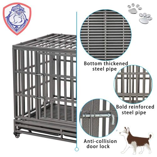  SMONTER Heavy Duty Dog Crate Strong Metal Pet Kennel Playpen with Two Prevent Escape Lock, Large Dogs Cage with Wheels …