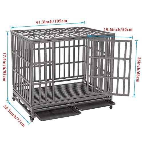  SMONTER Heavy Duty Dog Crate Strong Metal Pet Kennel Playpen with Two Prevent Escape Lock, Large Dogs Cage with Wheels …