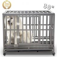 SMONTER Heavy Duty Dog Crate Strong Metal Pet Kennel Playpen with Two Prevent Escape Lock, Large Dogs Cage with Wheels …