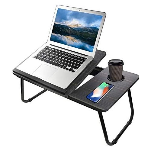  [아마존베스트]Bed Desk with Cup Holder, Laptop Table for Bed Adjustable Portable Computer Tray for Bed, SMTTW Laptop Desk for Bed, Foldable Small Desk for Writing, Laptop Bed Tray for Bed and So