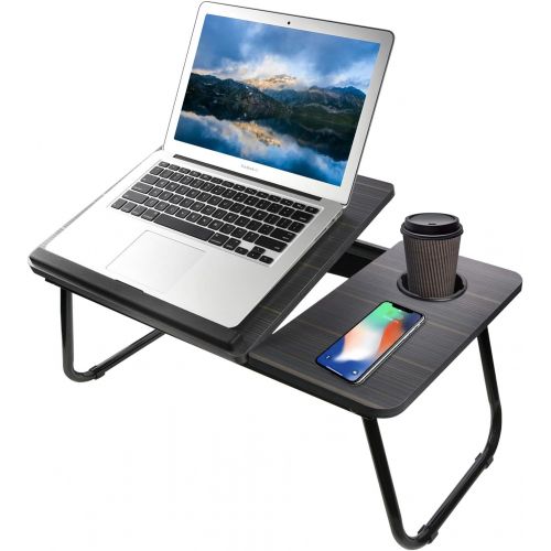  [아마존베스트]Bed Desk with Cup Holder, Laptop Table for Bed Adjustable Portable Computer Tray for Bed, SMTTW Laptop Desk for Bed, Foldable Small Desk for Writing, Laptop Bed Tray for Bed and So