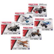 SMaster Meccano Erector Building Set of (6) - Miniature Plane, Bi-Plane, Helicopter, Bulldozer, Car, Race Car Bundle