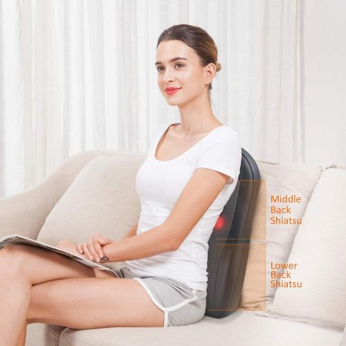  SNAILAX Gel Cordless Shiatsu Back Massager with Heat- Gel Massage Nodes,Portable Kneading Massage Chair Pad for Back,Lumbar,Thigh,Leg Relief, for Home Office or Car use