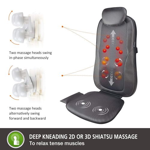  SNAILAX Full Back Massager with Heat- Shiatsu Massage Chair Pad 2D/3D Kneading & Adjustable...