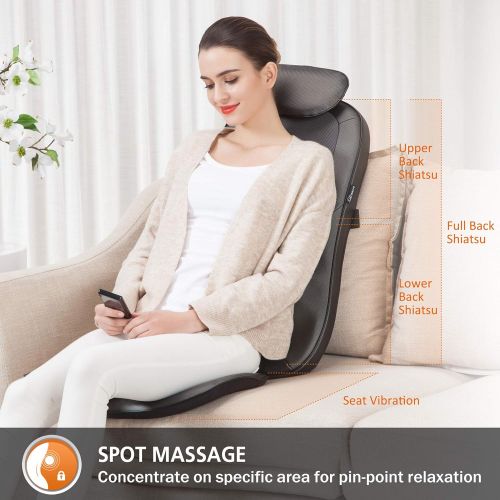  SNAILAX Full Back Massager with Heat- Shiatsu Massage Chair Pad 2D/3D Kneading & Adjustable...