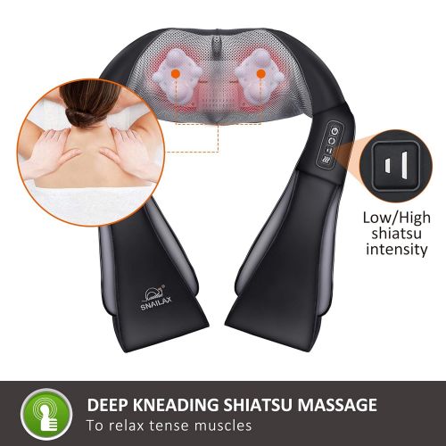  SNAILAX Snailax Shiatsu Neck Massager with Heat - Adjustable Back Massager, Heated Neck Massage Pillow, Electric Massagers for Neck and Back Shoulder Foot Massage