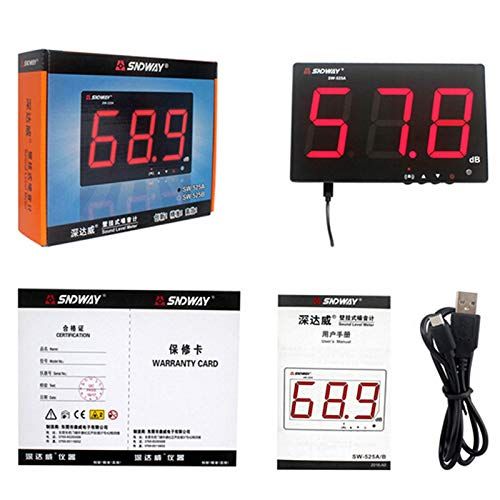  [아마존베스트]SNDWAY SW-525A 30-130dB Digital Sound Level Meter with Large LCD Display Noise Meter Decibel Wall Mounted Hanging