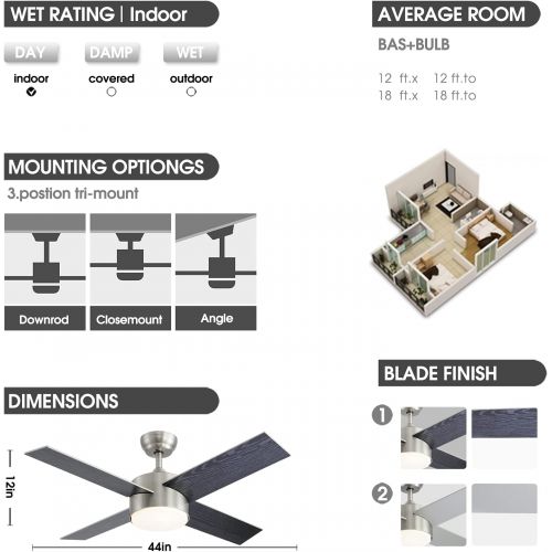  [아마존베스트]Ceiling Fan with Lights and Remote Control,SNJ Modern Ceiling Fan for Living Room Bedroom Dining Room,Indoor(44,Sand Nickel)