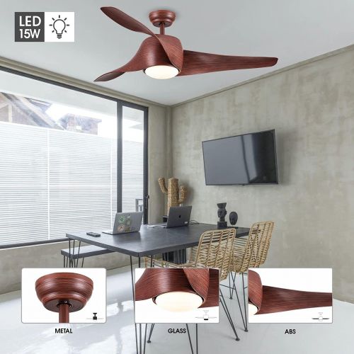  SNJ Ceiling Fan with Lights and Remote Control for Living Room,Bedroom and Dining Room,Natural Walnut Finish,52-Inch Indoor Use