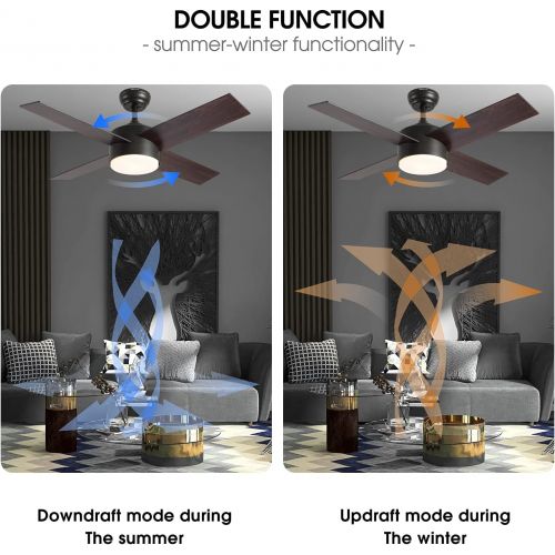  Ceiling Fan with Lights and Remote Control,SNJ Modern Ceiling Fan for Living Room Bedroom Dining Room,Indoor (Oil-Rubbed Bronze)