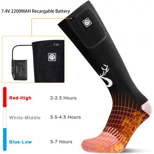  SNOW DEER 2022 Upgraded Rechargeable Electric Heated Socks,7.4V 2200mAh Battery Powered Cold Weather Heat Socks for Men Women,Outdoor Riding Camping Hiking Motorcycle Skiing Warm W