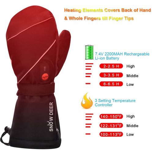  SNOW DEER Heated Gloves,Mens Womens Heated Ski Gloves Mittens,7.4V 2200MAH Electric Rechargeable Battery Gloves for Winter Skiing Skating Snow Camping Hiking Heated Arthritis Hand Warmer Glo