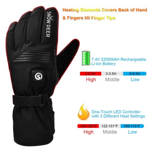  SNOW DEER 2019 Upgraded Heated Gloves,Motorcycle Gloves 7.4V 2200MAH Electric Rechargable Battery Gloves for Men Women,Winter Riding Cycling Hunting Fishing Ski Warm Insulated Mitten Glove H