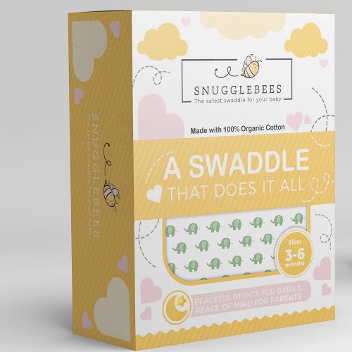  SNUGGLEBEES Swaddle Blanket Wrap for Newborn Baby - Premium Organic Soft Cotton Sleep Sack Blanket for Baby Registry, Breathable and Lightweight for Relaxing Sleep (Small, Elephant