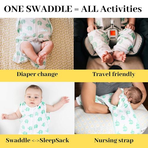  SNUGGLEBEES Swaddle Blanket Wrap for Newborn Baby - Premium Organic Soft Cotton Sleep Sack Blanket for Baby Registry, Breathable and Lightweight for Relaxing Sleep (Small, Elephant