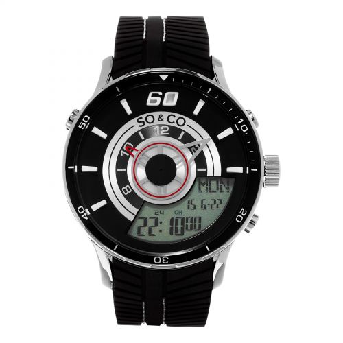  SO&CO New York Mens Quartz Digital Monticello Watch with Black Rubber Strap by SO&CO