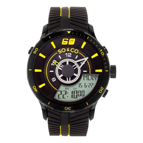  SO&CO New York Mens Monticello Quartz Analog and Digital Black Sport Rubber Strap Watch by SO&CO