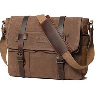 [아마존베스트]SOAEON Messenger Bag for Men 15.6 Inch Rugged Waxed Canvas Laptop Bag Waterproof Genuine Leather Briefcase Satchel Bags for Men Large Computer Work Bag, Brown