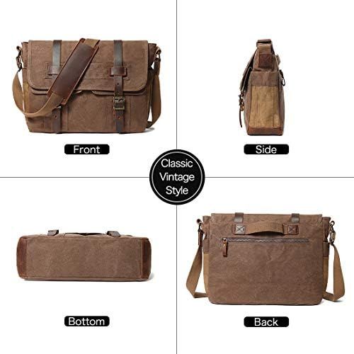  [아마존베스트]SOAEON Messenger Bag for Men 15.6 Inch Rugged Waxed Canvas Laptop Bag Waterproof Genuine Leather Briefcase Satchel Bags for Men Large Computer Work Bag, Brown