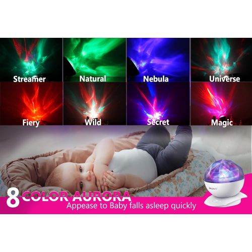  SOAIY Aurora Night Light Projector Lights, Soaiy, 8 Changing Aurora and 360°Rotatable, 1h Auto closes , Built-in Speaker, for kids or Adults to Sleep Soothe, Insomniac and Anxious Relax,