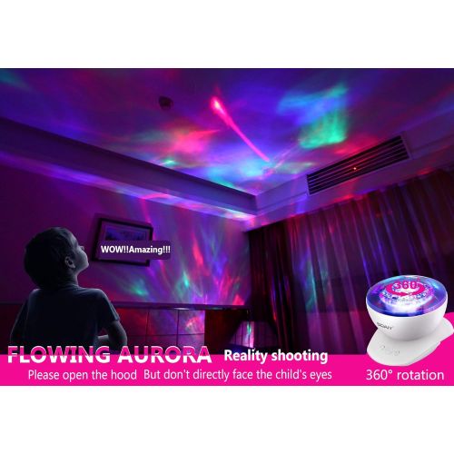  SOAIY Aurora Night Light Projector Lights, Soaiy, 8 Changing Aurora and 360°Rotatable, 1h Auto closes , Built-in Speaker, for kids or Adults to Sleep Soothe, Insomniac and Anxious Relax,