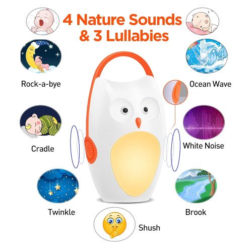  SOAIY Portable Compact Baby Sleep Soother Owl White Noise Shusher Sound Machine with Sleep Aid Night Light,7 Soothing Sounds with Volume Control,Auto-Timer for Traveling,Sleeping,B