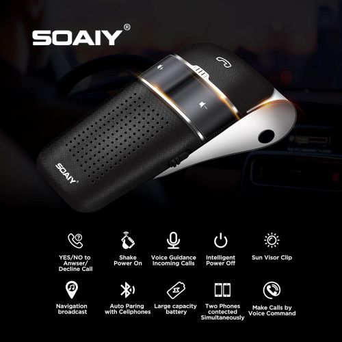  [아마존 핫딜]  [아마존핫딜]SOAIY S-32 Voice Command Hands-Free Bluetooth in-car Speakerphone, Wireless Bluetooth Car Kit for Safely Driving with Shake Power On Function