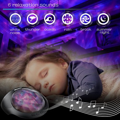  [아마존 핫딜] [아마존핫딜]SOAIY Aurora Night Light Projector and Sleeping Soothing White Noise Sound Machine for Baby, Kids, Adults with Bluetooth 4.1, Timer, Remote, 6 Soother Sounds, 7 Lighting Modes for