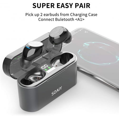  [아마존 핫딜] SOAIY Bluetooth Wireless Earbuds with 3500mAh Charging Case TWS Stereo in Ear Headsets Built in Mic Headphones with Deep Bass IPX7 Waterproof for iPhone Android Phone (Black)